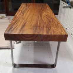 Meja Makan Kayu Solid Kaki Stainless Minimalis Modern Style BA-21