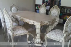 Meja Makan Mewah Ukiran Klasik Kerajaan White Duco BA-49
