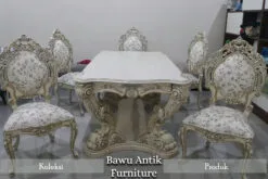 Meja Makan Mewah Ukiran Klasik Kerajaan White Duco BA-49.1