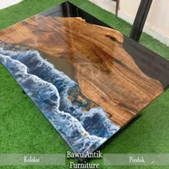 Desain Meja Trembesi Solid Expocy Ocean Blue Luxury BA-120