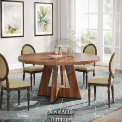 Meja Makan Minimalis Bundar Jati Natural Walnut Color BA-180