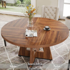Meja Makan Minimalis Bundar Jati Natural Walnut Color BA-180.1