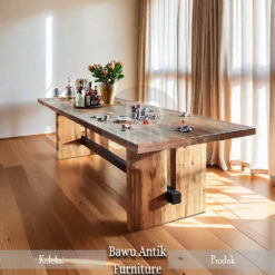 Meja Makan Solid Trembesi Urat Jati Utuh Sisi Alami BA-192