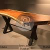 Meja Makan Kayu Solid Daun Kayu Trembesi Utuh Furniture Modern BA-241