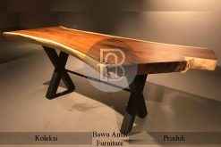 Meja Makan Kayu Solid Daun Kayu Trembesi Utuh Furniture Modern BA-241