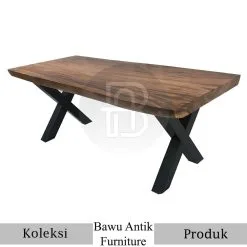 Meja Makan Kayu Solid Trembesi Industrialis Model BA-269