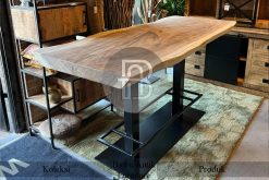 Meja Makan Minimalis Modern Industrialis Daun Kayu Trembesi Solid BA-249