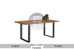 Meja Makan Minimalis Top Daun Jati Kayu Solid Kaki Besi BA-248