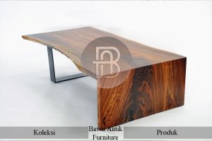 Model Meja Kayu Solid Letter U Waterfall Style Suar Wood BA 296
