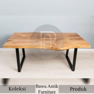 Meja Jati Solid Kaki Besi Live Edge High Quality BA 351