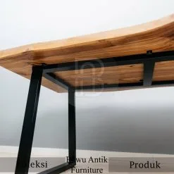Meja Jati Solid Kaki Besi Live Edge High Quality BA-351.1