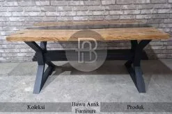 Meja Kayu Solid Trembesi Expocy Table Elegant Industrial Style BA-349