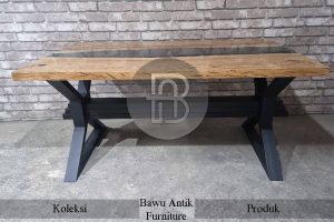 Meja Kayu Solid Trembesi Expocy Table Elegant Industrial Style BA 349