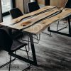 Meja Kayu Solid Trembesi Expocy Table Industrial Style BA-352