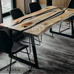 Meja Kayu Solid Trembesi Expocy Table Industrial Style BA-352
