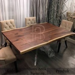 Meja Makan Kayu Trembesi Solid Kaki Stainless Gorgeous Style BA-355