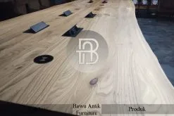 Meja Meeting Panjang Kayu Utuh Full Accesoris Kaki Besi Furniture Jepara BA-328.1
