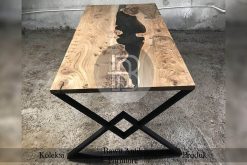 Meja Trembesi Resin Industrial Expocy Table Iron Foot BA-350