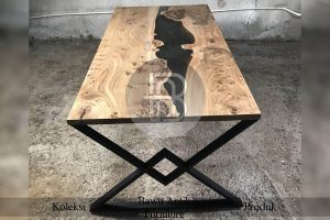 Meja Trembesi Resin Industrial Expocy Table Iron Foot BA 350