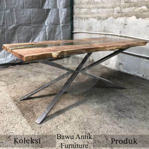 Meja Trembesi Resin Kaki Stainless Kayu Utuh Greatest BA 336