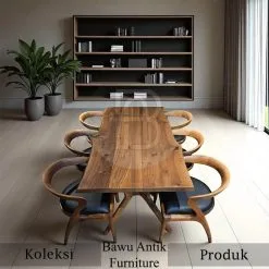 Meja Makan Kayu Trembesi Solid Slab Minimalis Elegant BA-395