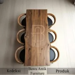 Meja Makan Kayu Trembesi Solid Slab Minimalis Elegant BA-395.1