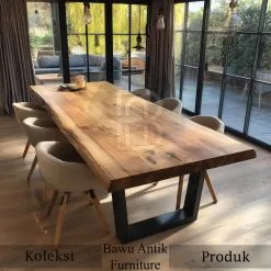 Meja Makan Trembesi Live Edge Kayu Solid Iron Legs BA-396