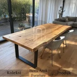Meja makan trembesi live edge kayu solid iron legs BA-396.1