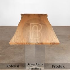 Meja Kayu Solid Daun Jati Utuh Kaki Stainless Steel BA-442.1