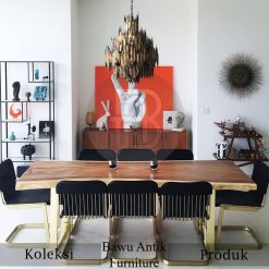 Meja Makan Kayu Solid Minimalis Kaki Stainless Desain Anggun BA-471