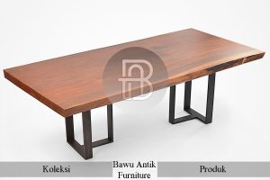 Meja Makan Kayu Solid Trembesi Natural Walnut Spesial Tahun Baru BA 465