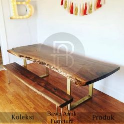 Meja Makan Trembesi Kayu Solid Desain Elite Kaki Stainless BA-474.1
