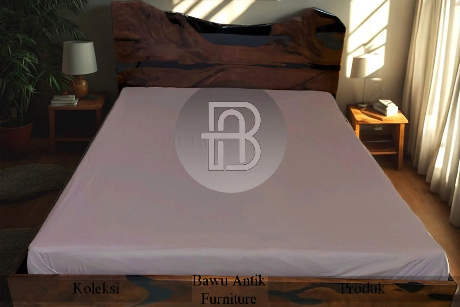 Model Tempat Tidur Terbaru Glosy Epoxy Resin Solid Wood BA-453