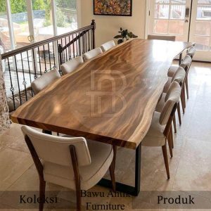 Desain Meja Kayu Solid Trembesi Sisi Alami Serat Alami Cantik BA 538