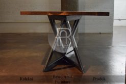Meja Kayu Solid Jati Industrial 2 Slab BA-528.1