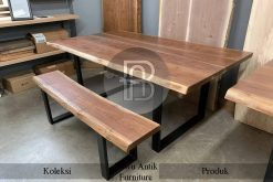 Meja Kayu Trembesi Solid With Bench Industrial Model BA-494
