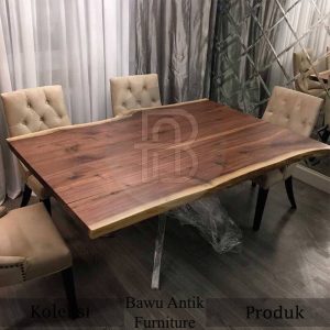 Meja Makan Jepara Kayu Solid Modern Kaki Stainless Berkualitas BA 508