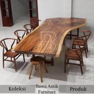 Meja Makan Kayu Trembesi Solid Sisi Alami Wood Slab BA 536