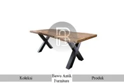 Model Meja Kayu Solid Kaki Besi Silang Minimalist Tables BA-546