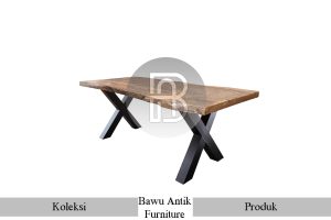 Model Meja Kayu Solid Kaki Besi Silang Minimalist Tables BA 546