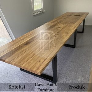 Meja Kayu Trembesi Desain Meja Rapat Panjang Industrial Style BA 577