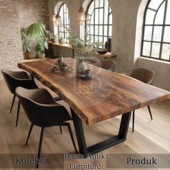 Meja Makan Kayu Trembesi Kayu Utuh Industrial Style BA-590