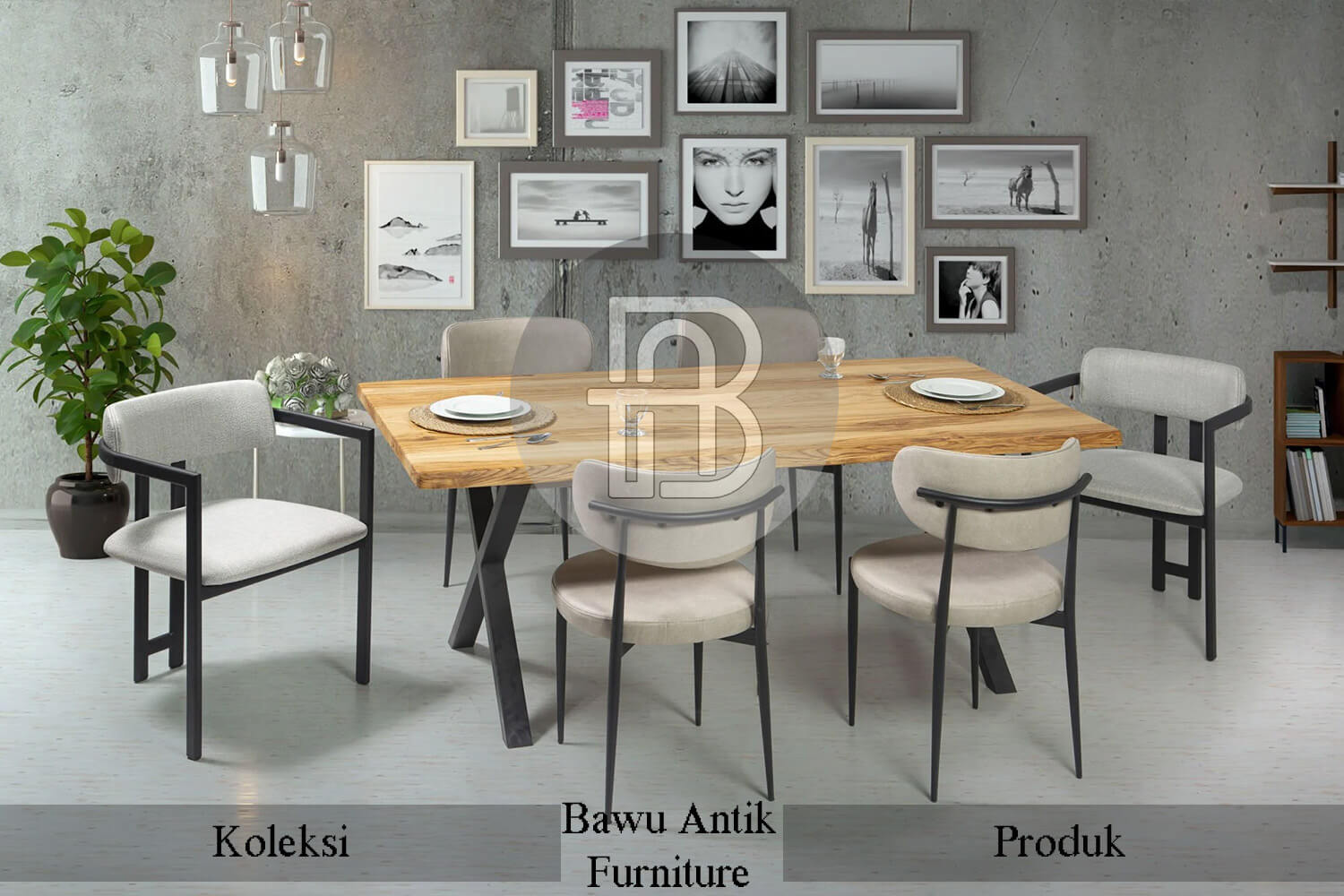 Meja Makan Minimalis Kayu Solid Industrial Design BA-564 Meja Makan Minimalis Kayu Solid Industrial Design BA-564