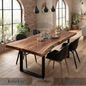 Meja Makan Solid Minimalis Live Edge Design Industrial BA 589
