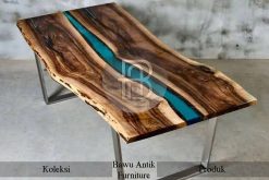 Meja Resin Kayu Solid Cantik Ukuran Meja Makan Kursi 6 BA-566