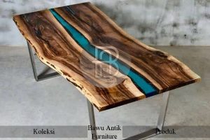 Meja Resin Kayu Solid Cantik Ukuran Meja Makan Kursi 6 BA 566