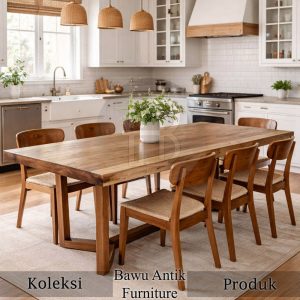 Promo Ramadhan Meja Makan Kayu Suar Natural Serat Alami BA 594