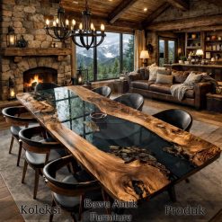 Epoxy Dining Table Solid Desain Meja Makan Trembesi Solid BA-625