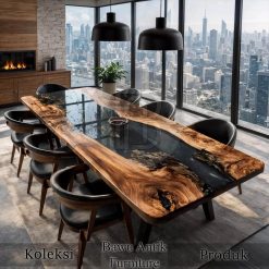 Epoxy Dining Table Solid Desain Meja Makan Trembesi Solid BA-625.1
