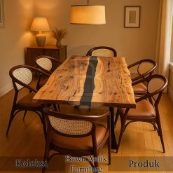 Meja Makan Kayu Solid Minimalis Black Epoxy Promo Spesial Ramadhan BA-612